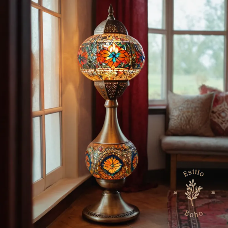 A beautifully styled bohemian-style floor lamp.