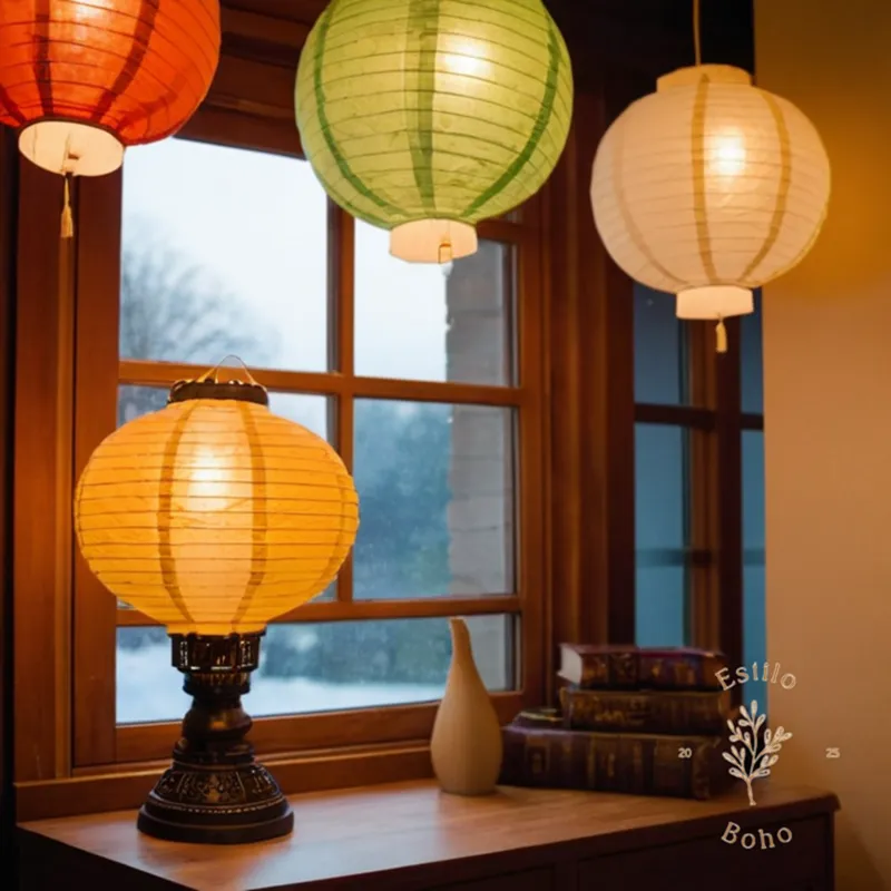 A beautifully styled lamp made from paper lanterns.