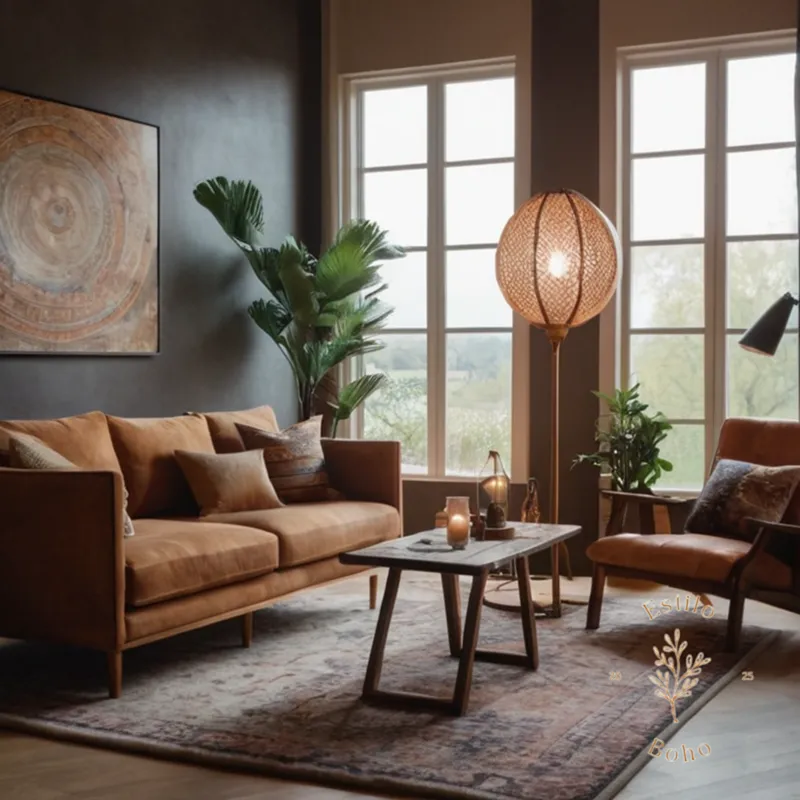 boho-style adjustable floor lamps in a cozy living room setting.