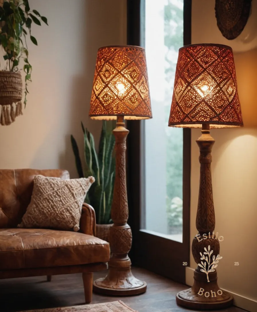 3-4 boho-style floor lamps in a cozy home setting.