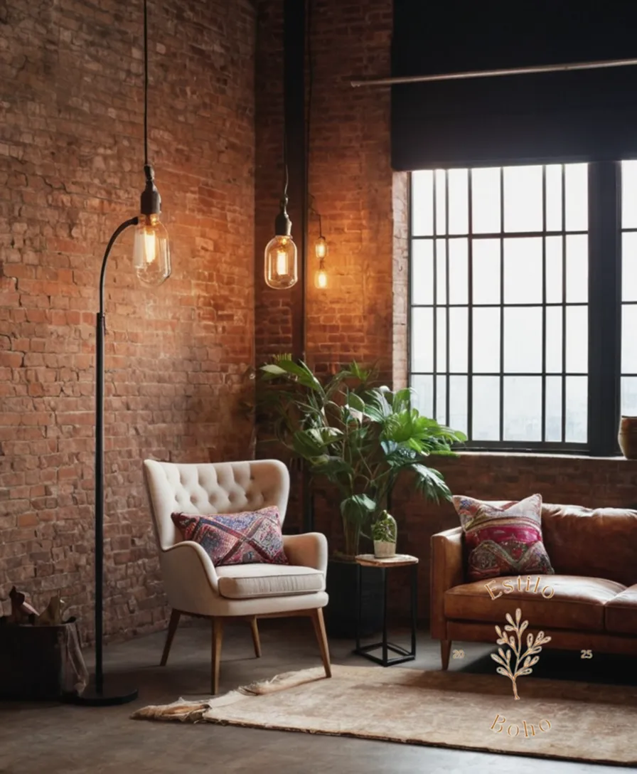 bohemian industrial-style floor lamps in a stylish loft setting.