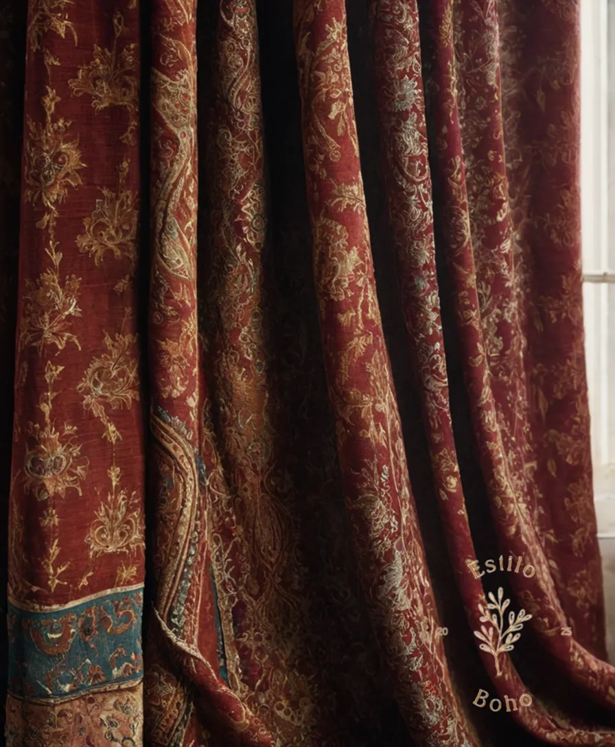 A close-up of a well-worn, elegantly draped bohemian cotton fabric.