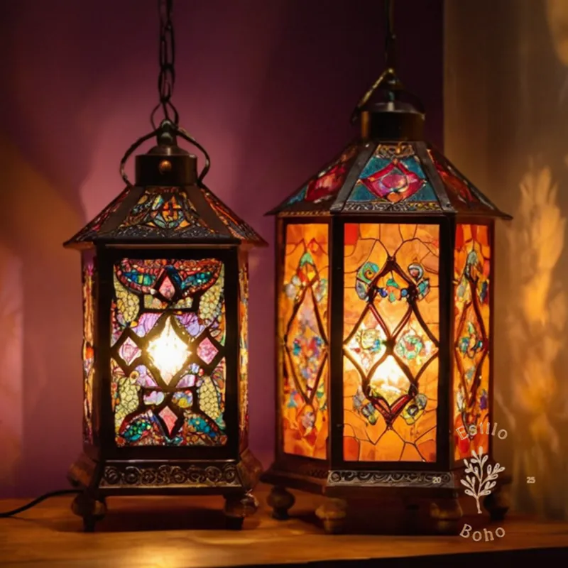 3 unique, eco-friendly bohemian lamps made from recycled materials.