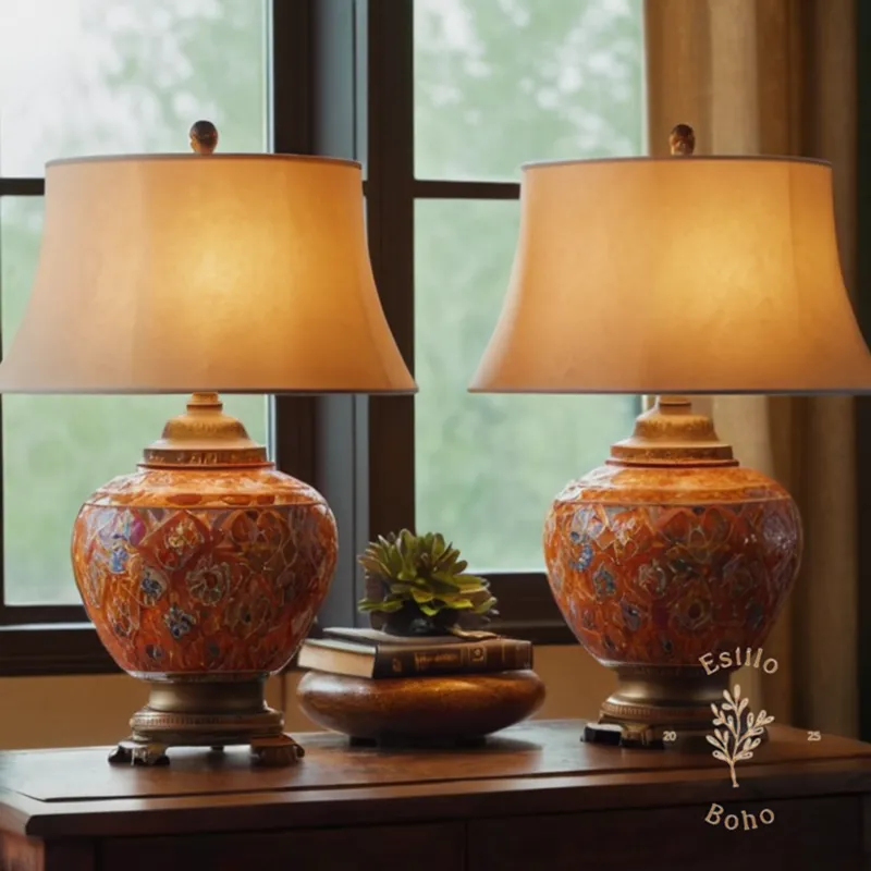 2 bohemian-style table lamps in a living space.