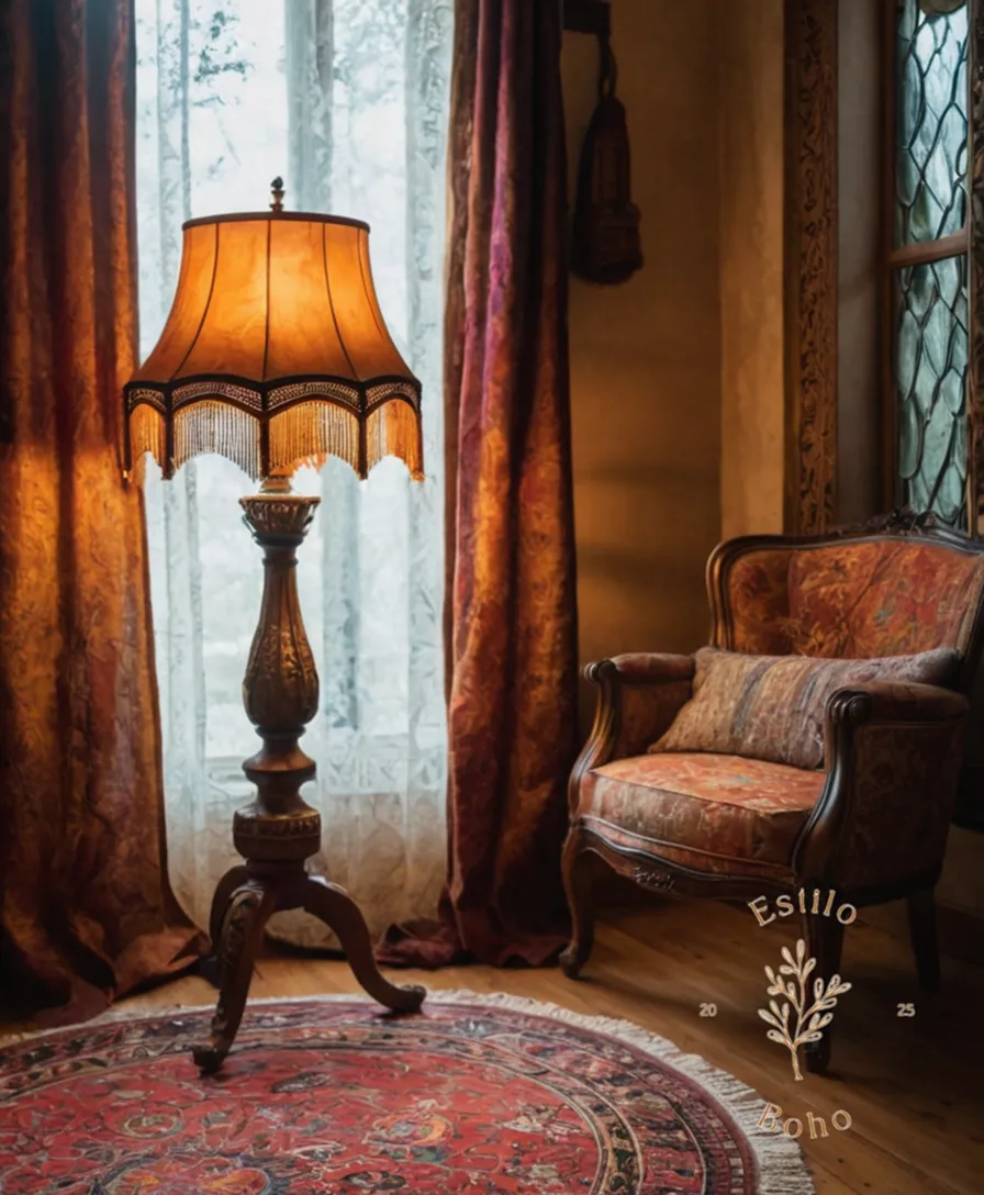 A bohemian floor lamp used to light a creative photography set.