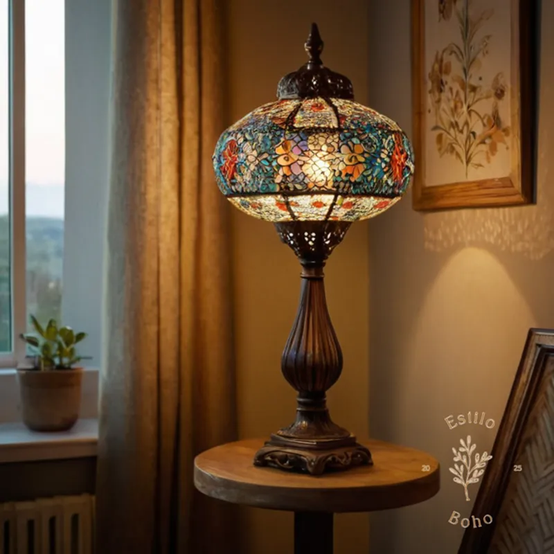 A bohemian standing lamp with a unique, stylish design.