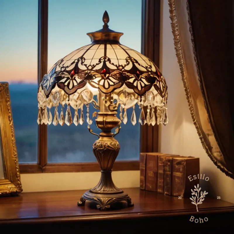 A beautifully styled vintage lamp and its delicate crystal drops.