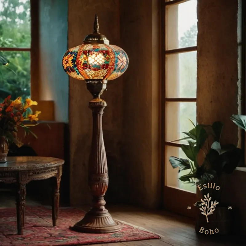 3 bohemian floor lamps in different styles and settings.