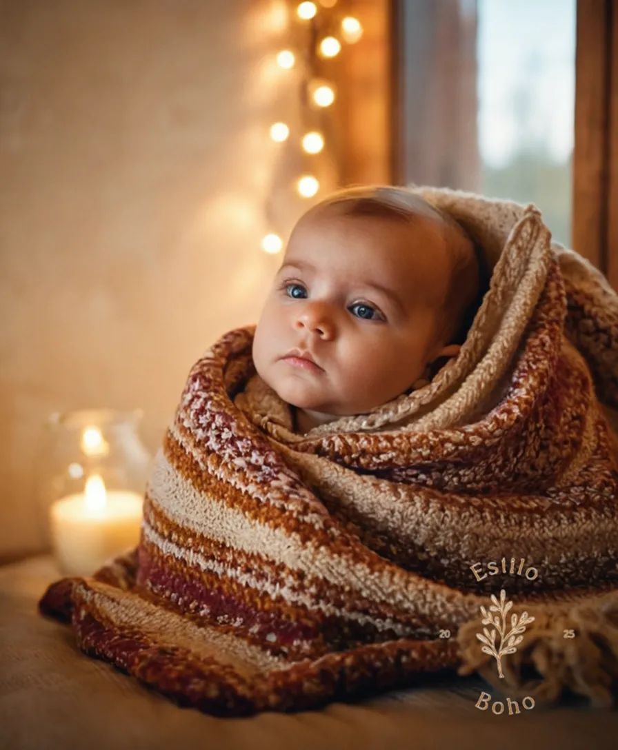 A baby resting under Bohemia-style light blanket.
