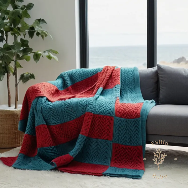 A colorful, geometric-patterned throw blanket draped casually.