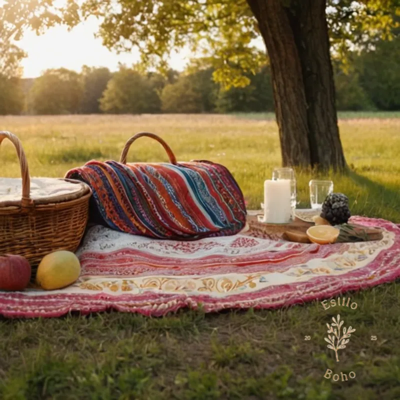 3 bohemian shawls on a beautiful outdoor picnic setting.