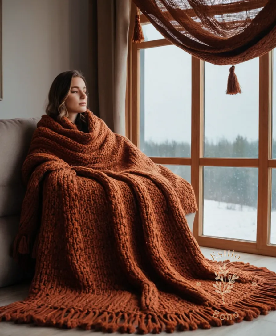 A beautiful, chunky Merino blanket with cozy tassels.