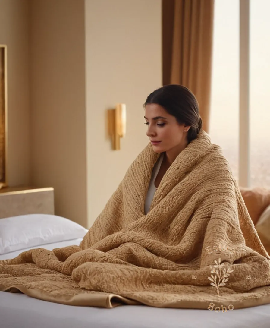 Luxurious, high-quality Egyptian cotton blankets being wrapped around people.