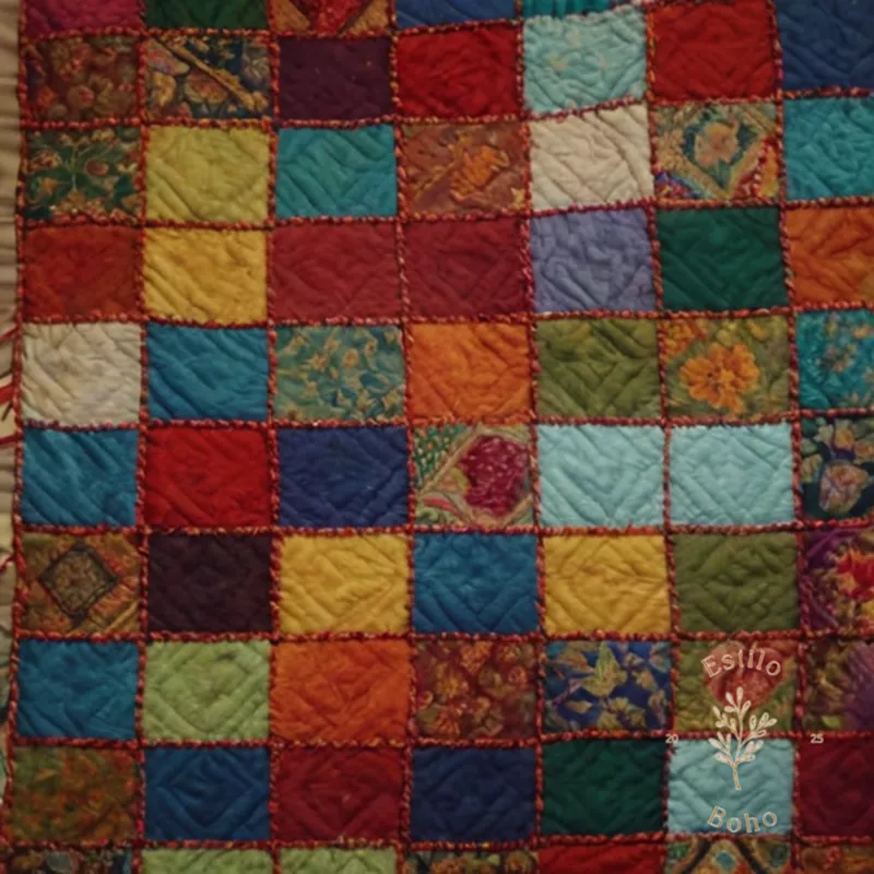 A vibrant, colorful tapestry or patchwork blanket being created.