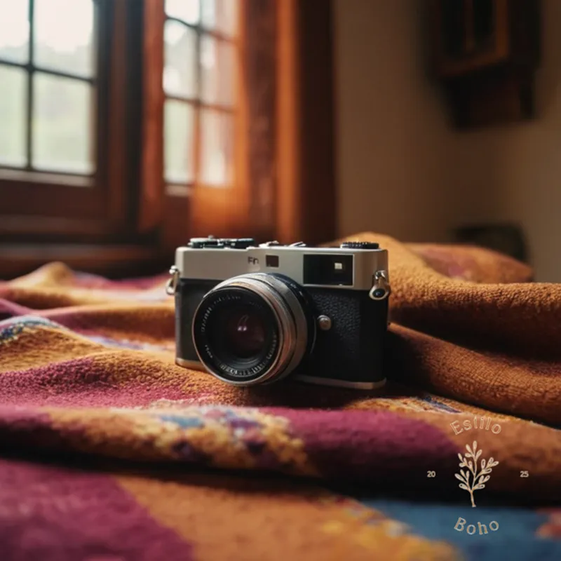 A beautiful, soft-textured manta bohemia next to a camera.
