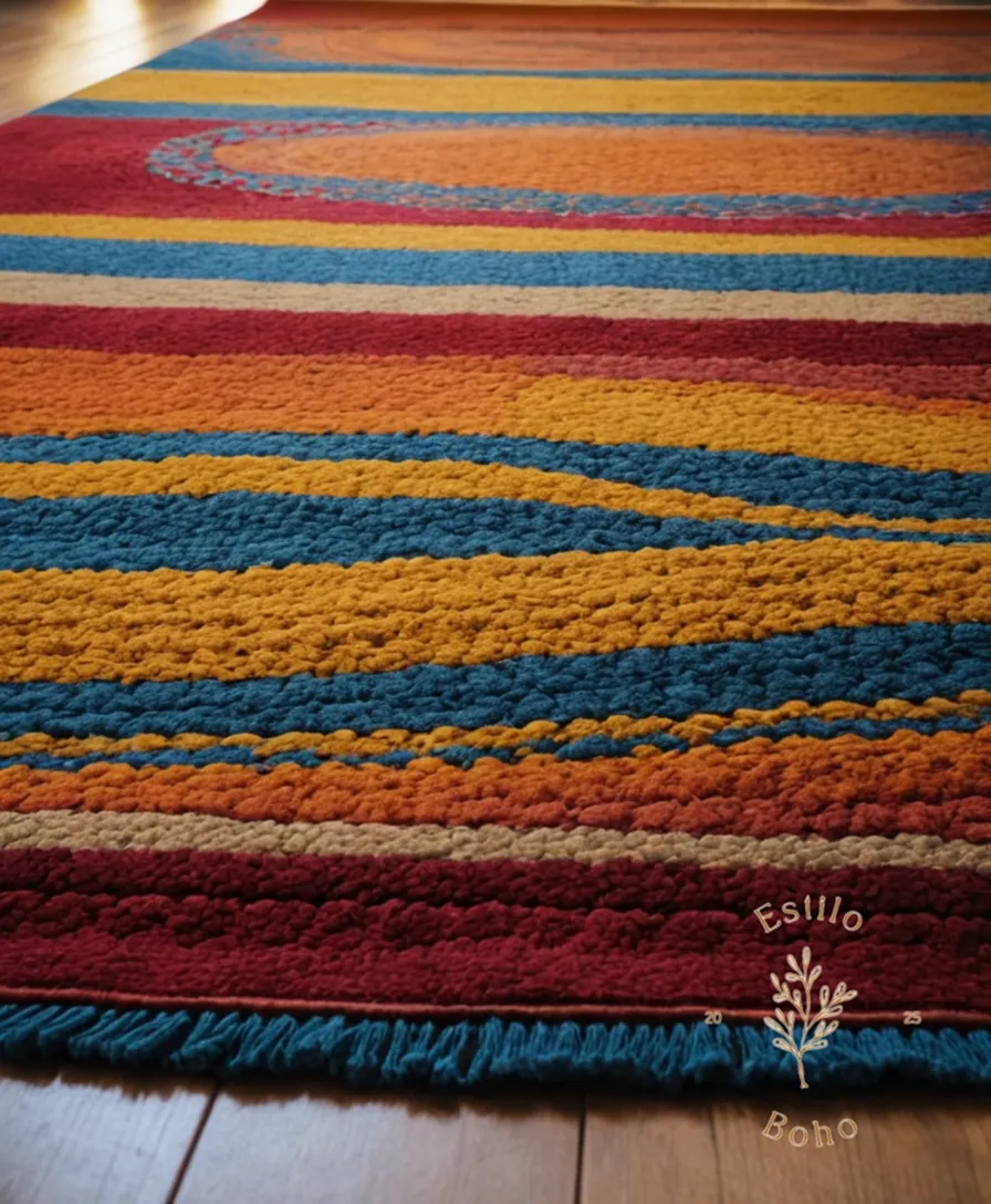A colorful, geometric-style rug or textile.