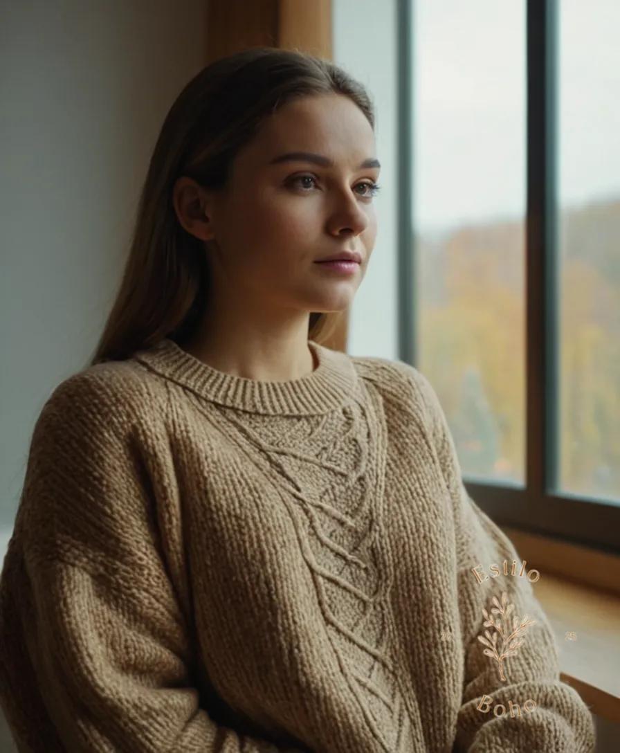 A person wearing a thick, cozy sweater indoors.