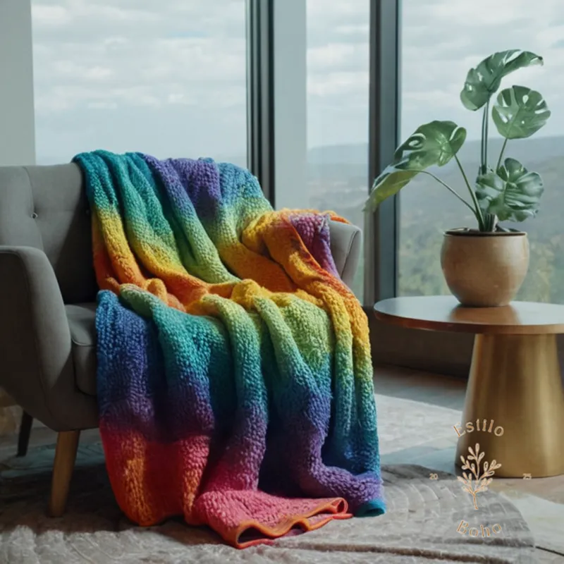 A soft, colorful throw blanket being gently hand washed.