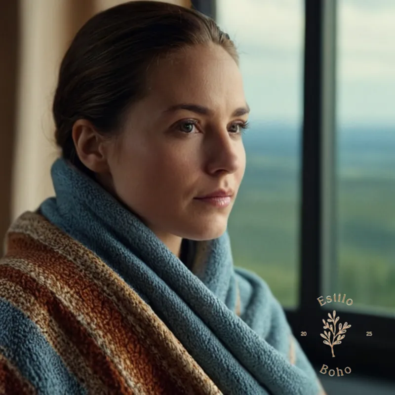 A woman wearing a Viscosa blanket.