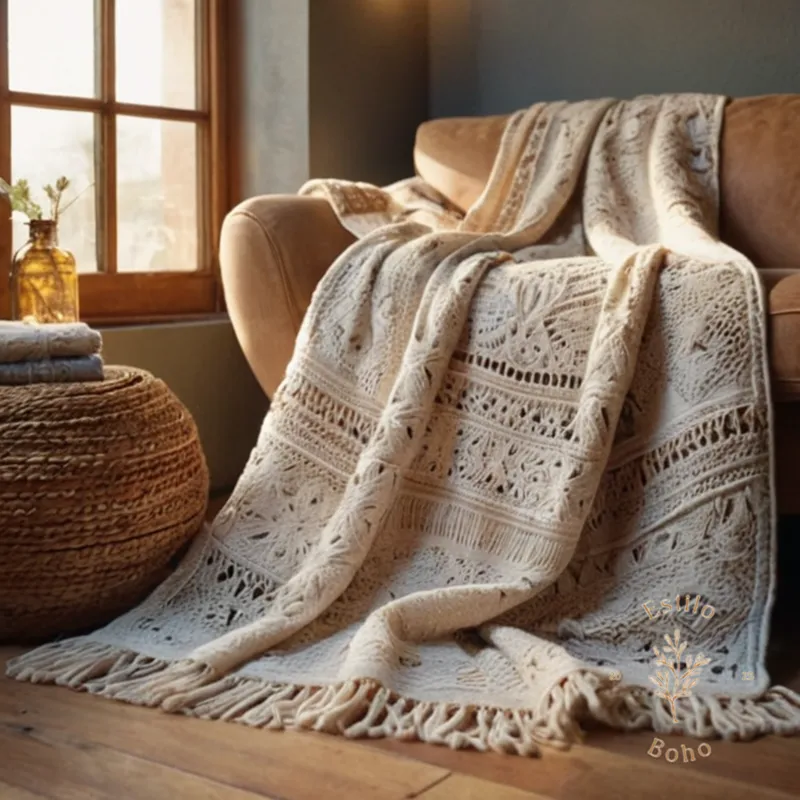 A delicate bohemian blanket being carefully hand-washed by a gentle touch.