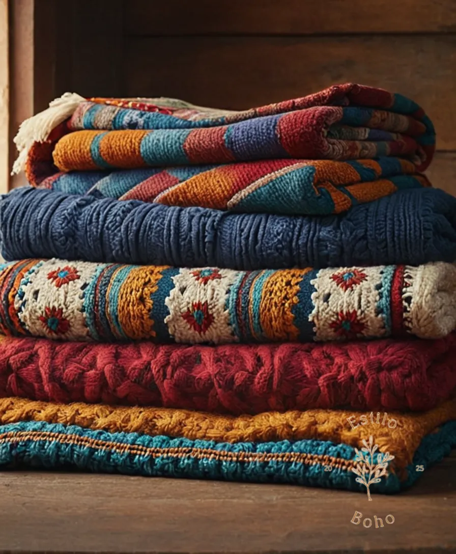 4-6 different bohemian blankets on sensitive skin backgrounds.