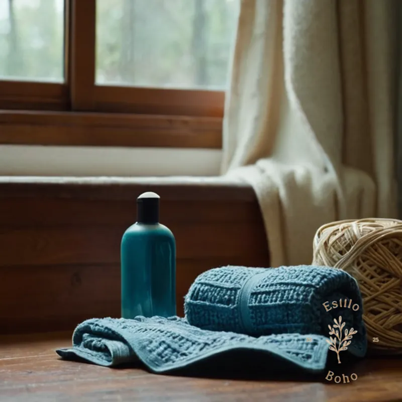 A stained wool blanket and cleaning products next to it.