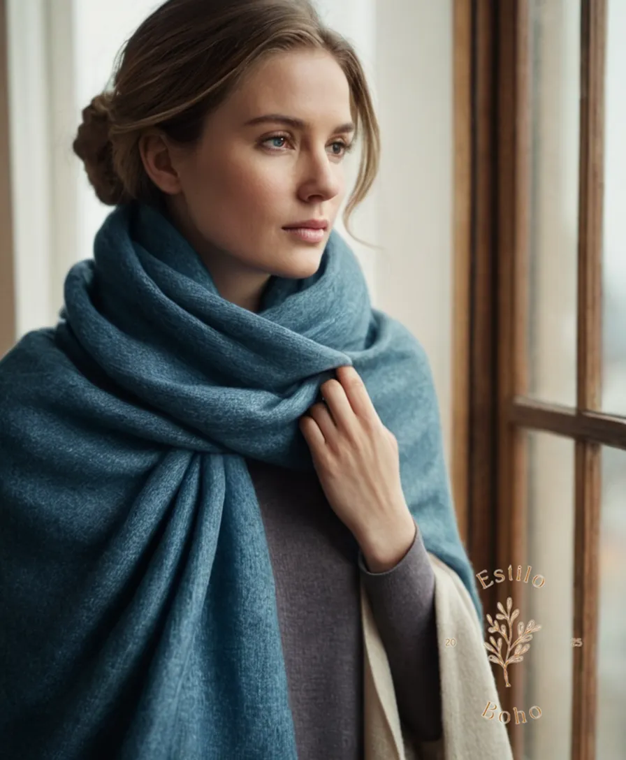 3-4 stylish women wrapped warmly in Merino wool shawls.