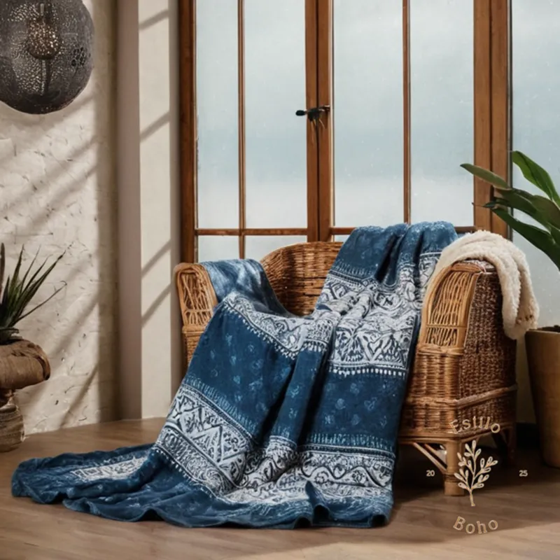 A bohemian throw blanket with lunar prints being hand-washed.