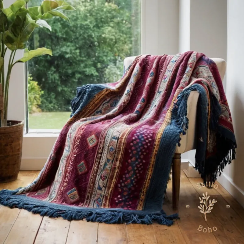 a bohemian throw blanket being gently washed and rinsed.