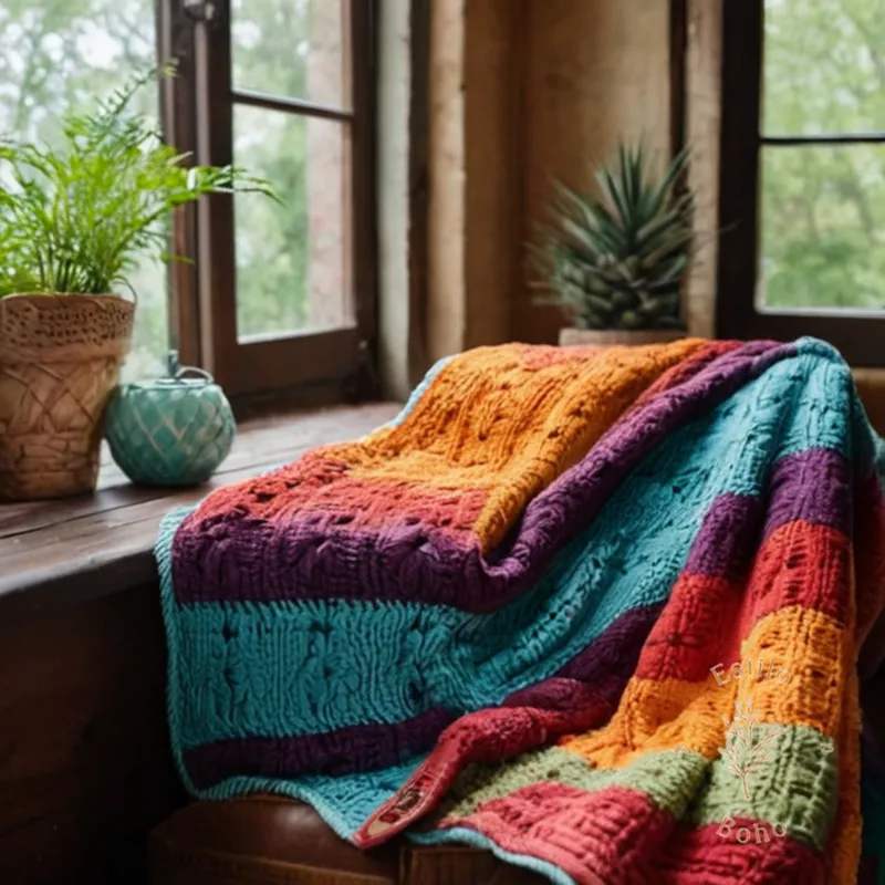 A cheerful, colorful bohemian throw blanket being gently hand-washed.