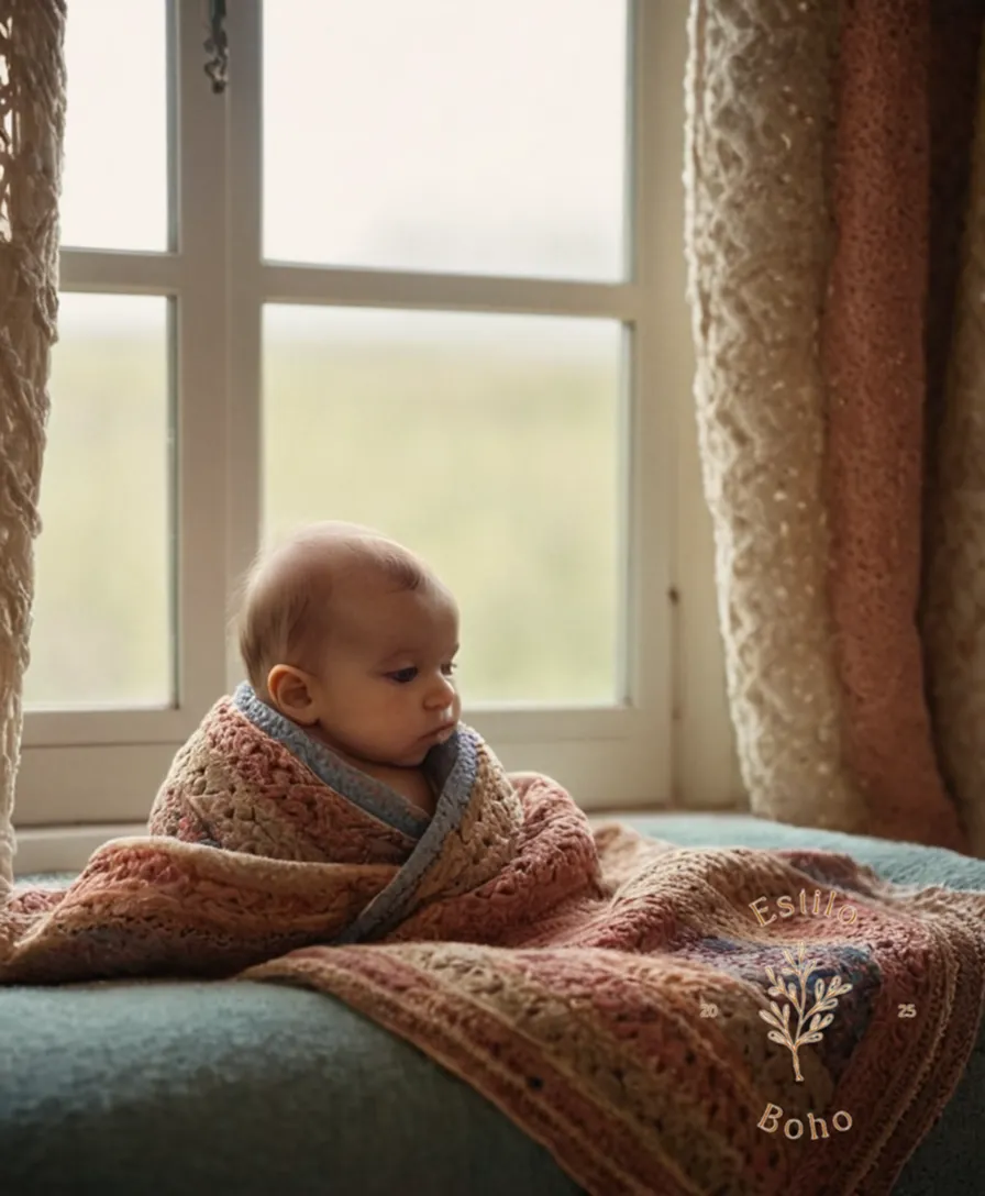 A soft, bohemian-patterned blanket wrapped around a premature baby.