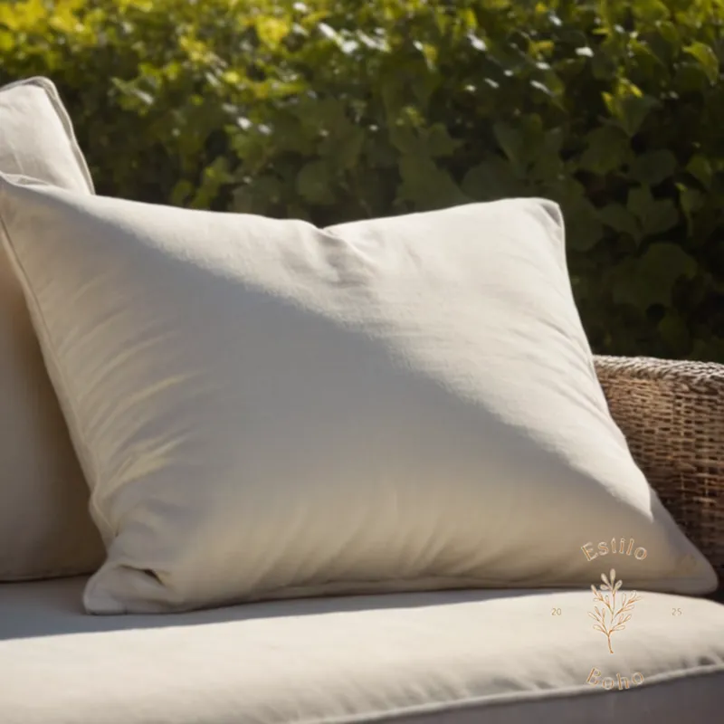 A faded cotton throw pillow lying in sunshine outdoors.