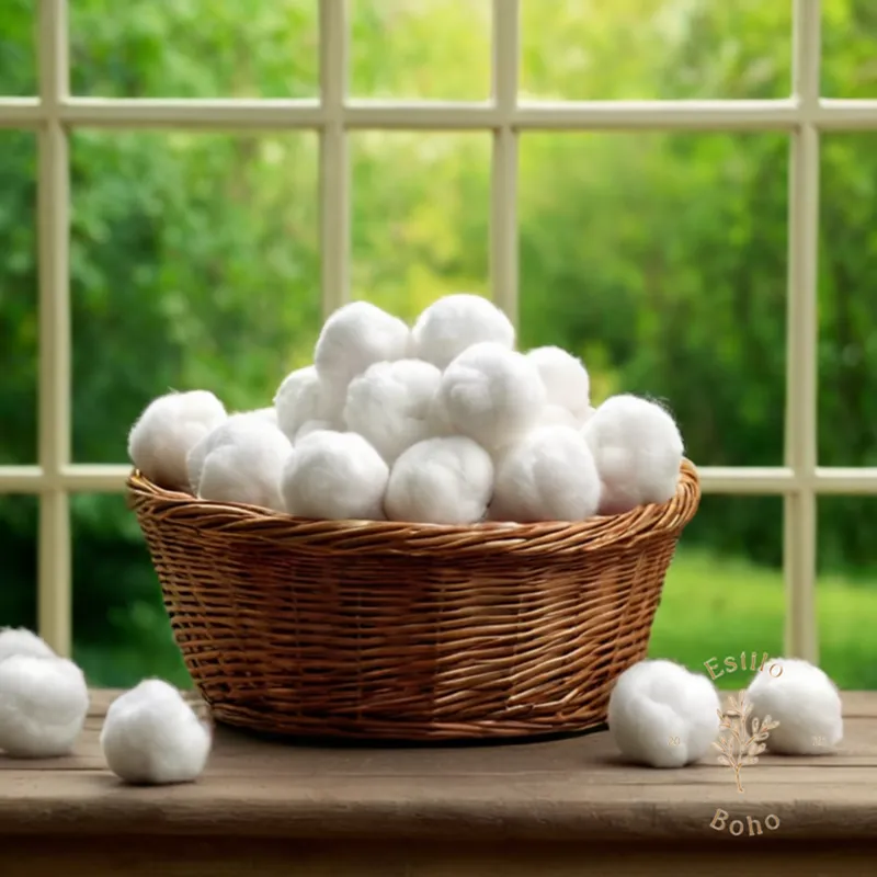 A basket of fresh organic cotton balls against a green background.