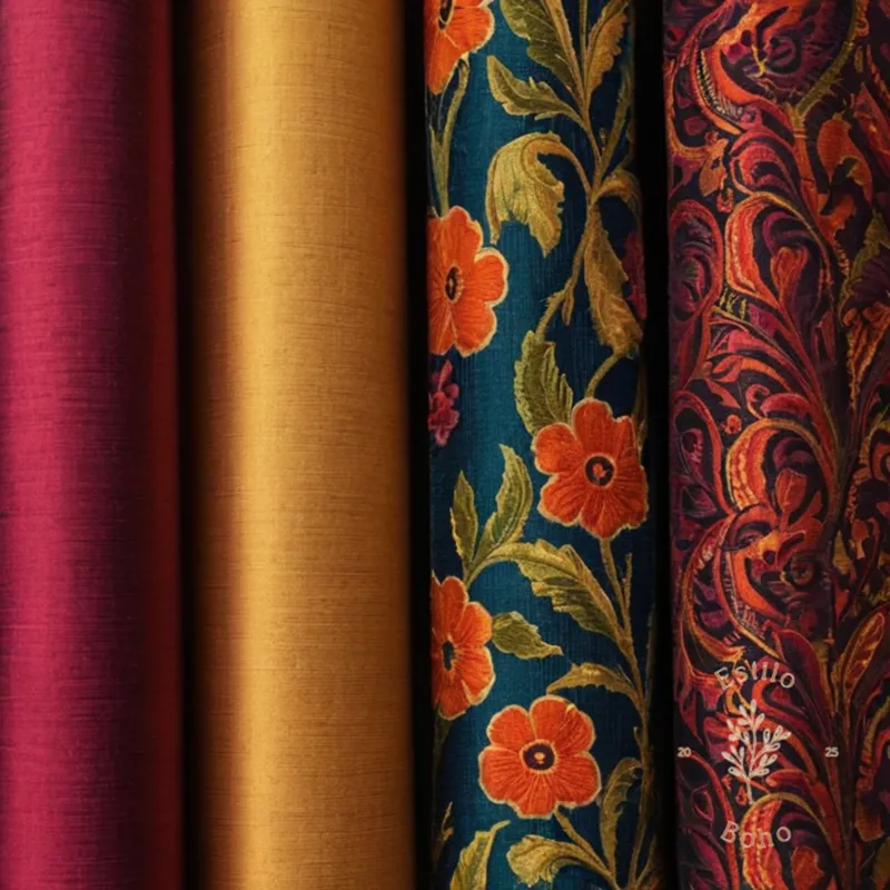 5-6 colorful, eclectic textile patterns or fabrics.