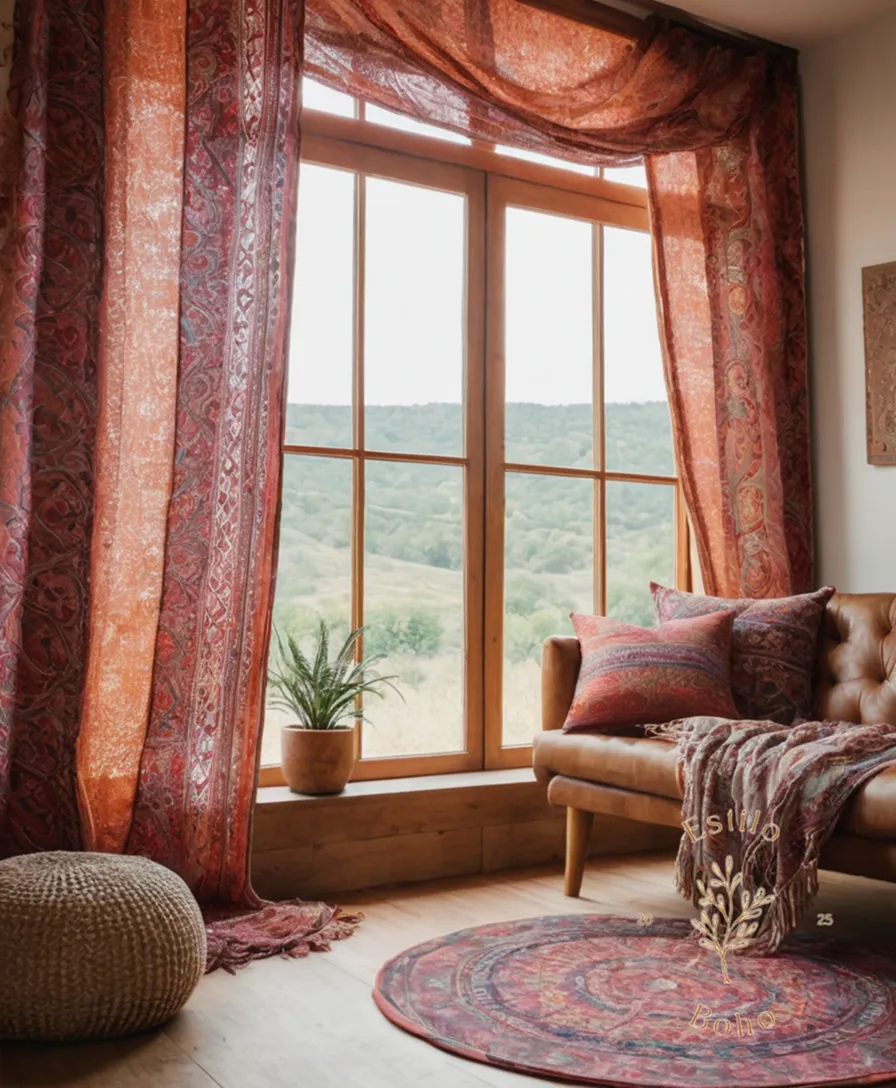 BoHo-inspired fabric swaths on a serene, natural background.