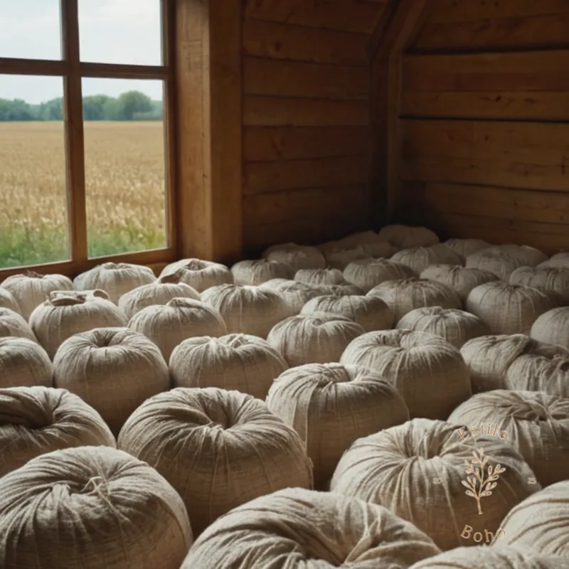 A natural fabric background with organic cotton bales.