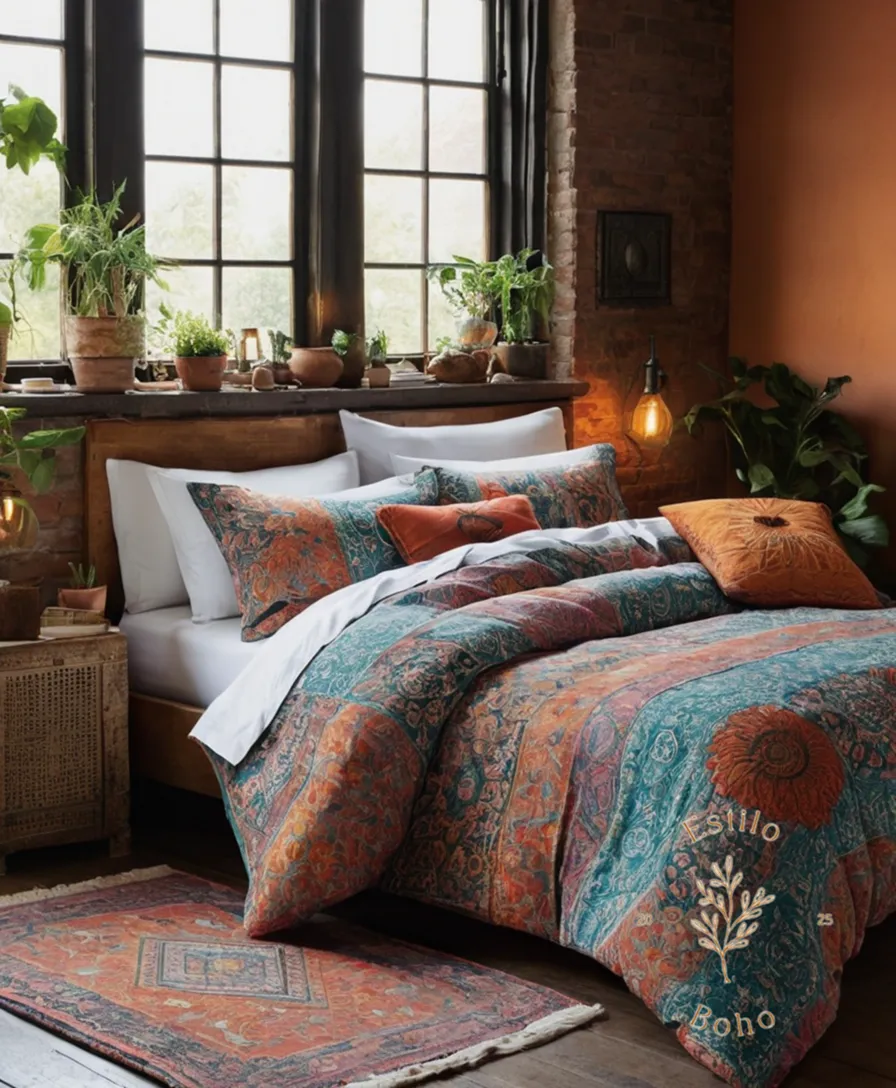 Organic cotton bedding patterns for bohemian-inspired bedroom decor.