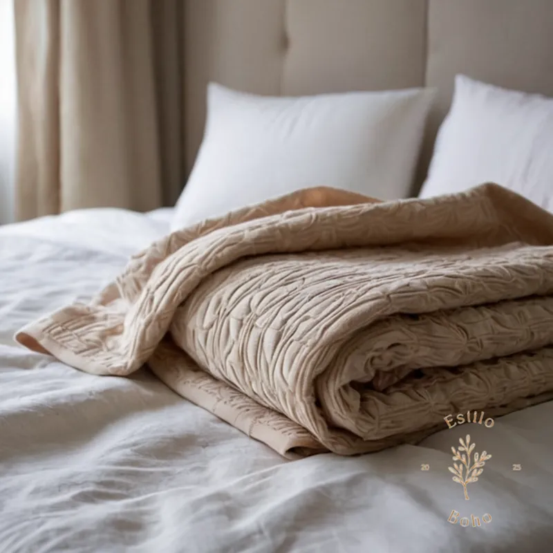 3 rumpled organic cotton blankets with smooth wrinkles.