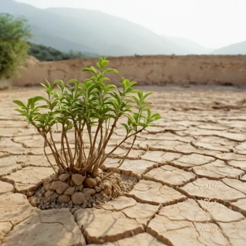plant climbers growing on dry, cracked earth.