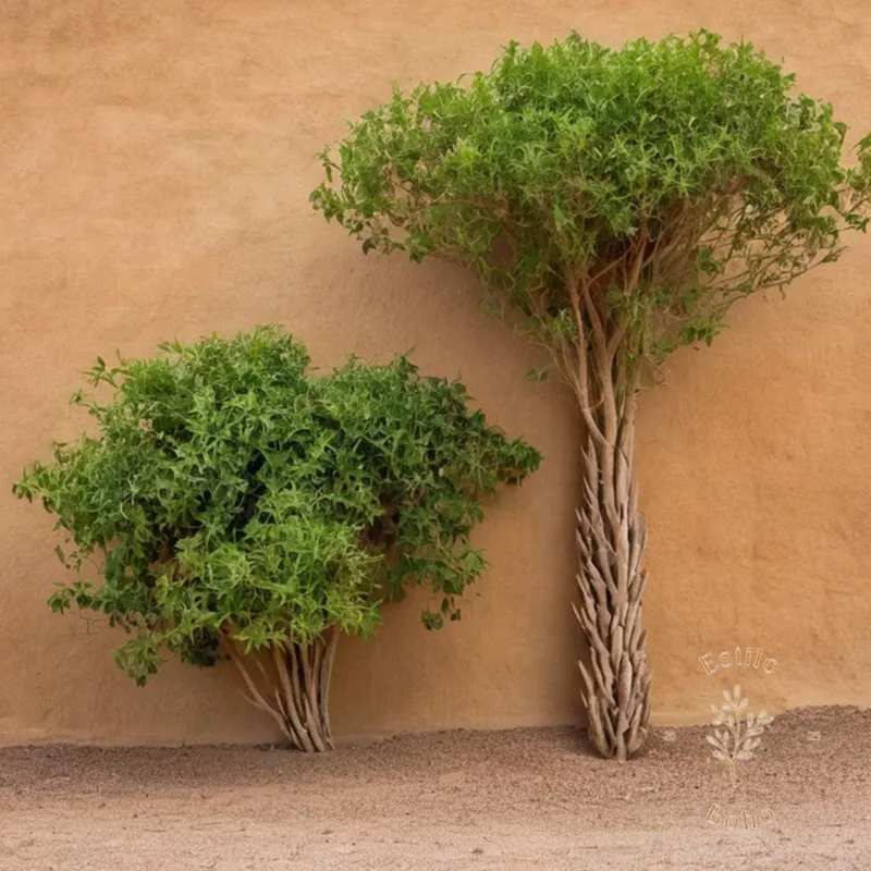 A water-efficient creeper plant thriving in hot desert soil backdrop.