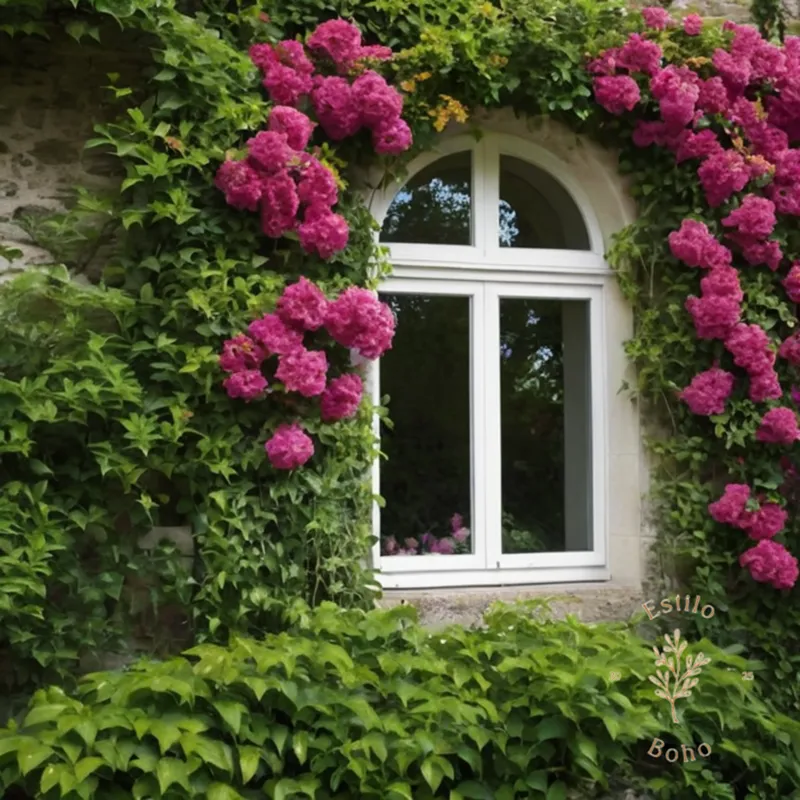 3 beautiful flowering climbing plants entwining around each other.