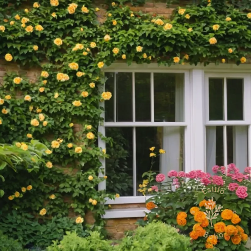 A beginner-friendly climber plant in a colorful garden setting prominently.