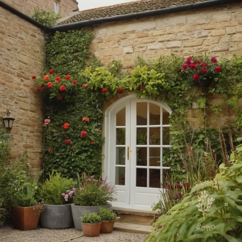 3-4 climbers in planters, adding bohemian charm to a small garden.