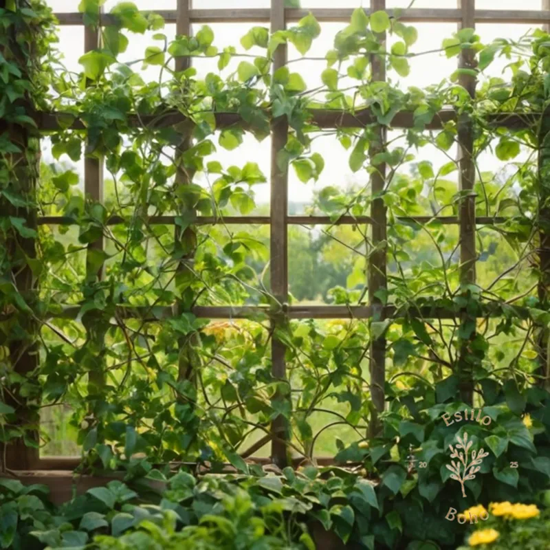 an entwined trellised plant with noticeable garden pests.