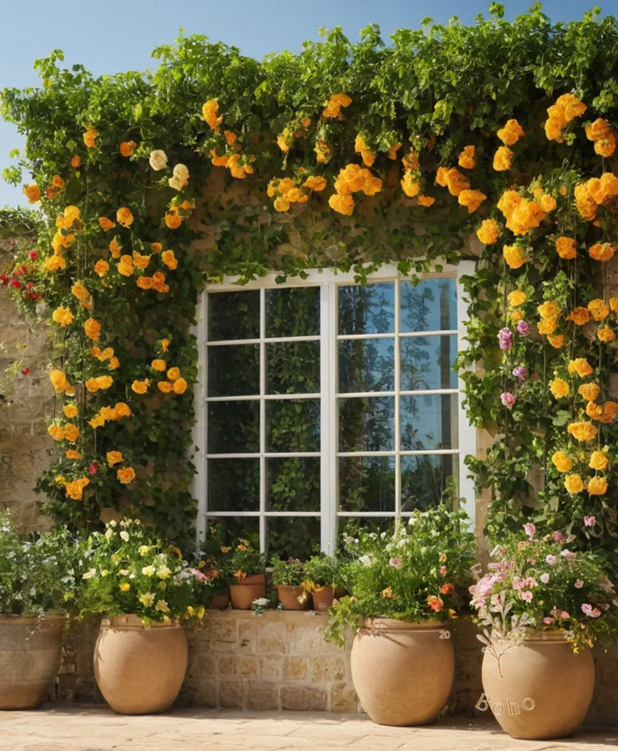3-4 trellises of different flowering plants by season.
