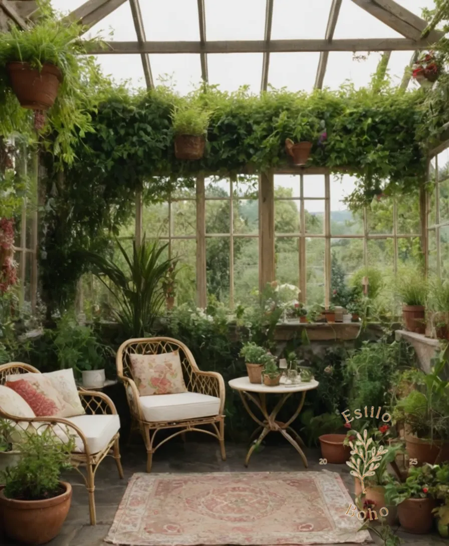 2-3 easy-to-grow trellising plants amidst a bohemian garden setting.