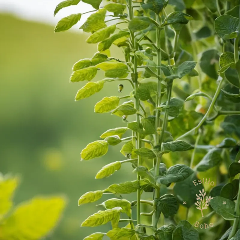 A trellised plant infested by pesky insects, such as aphids or whiteflies.