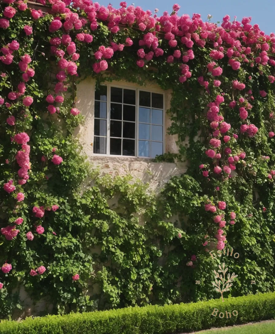 4-5 blooming vines on walls and trellises.