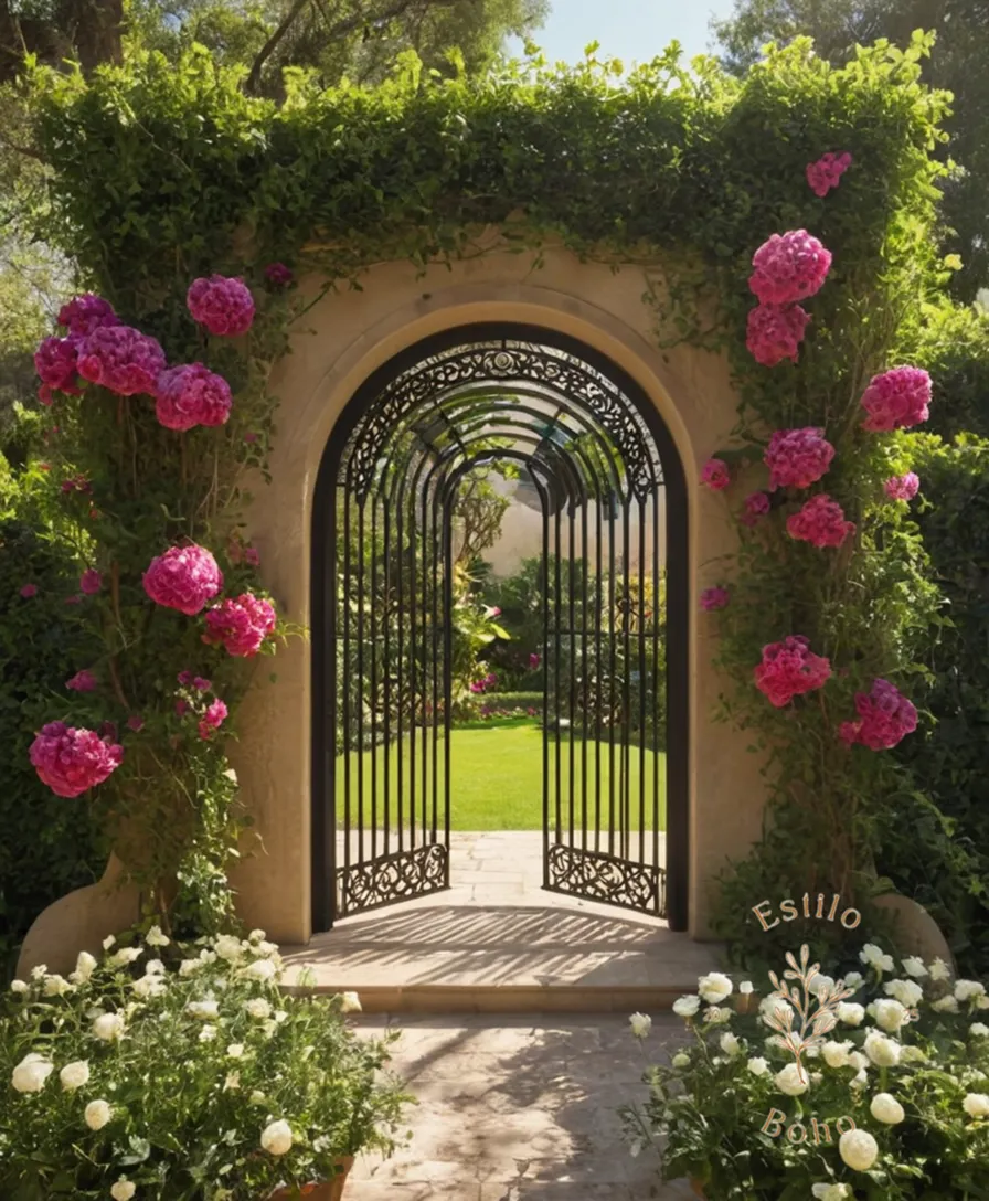 10 different trellised flowers under a shaded garden setting.