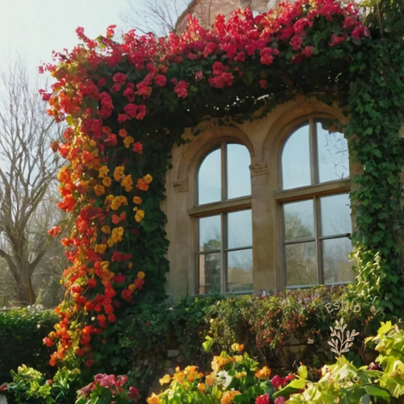 3-5 colorful, flowering vines in a cold winter garden.